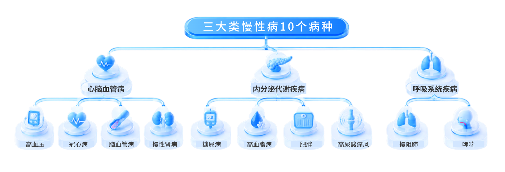 三大类慢病性10个病种结构图